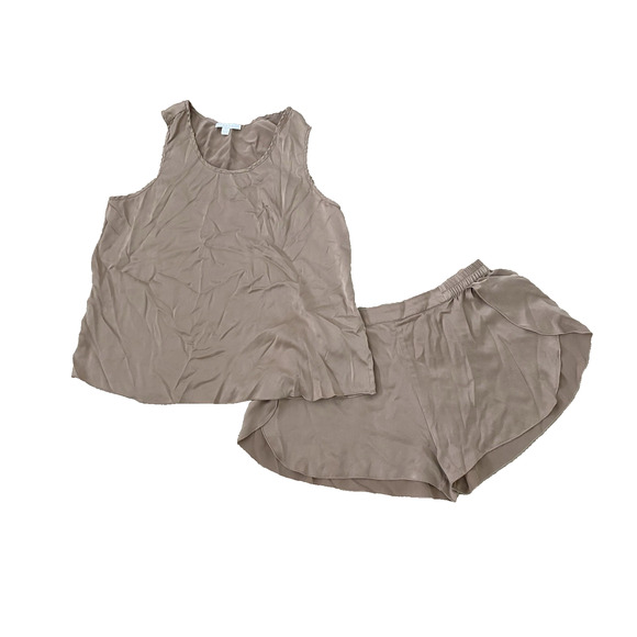 Lunya Washable Silk Tulip Back Pajama Set S Otium Tan Luxury Loungwear Comfy - Picture 5 of 16